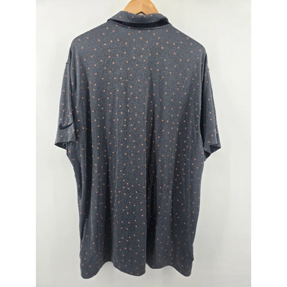 Nike Polo Shirt Mens XL Gray Dri-FIT Standard Fit Floral Print Golf Short Sleeve